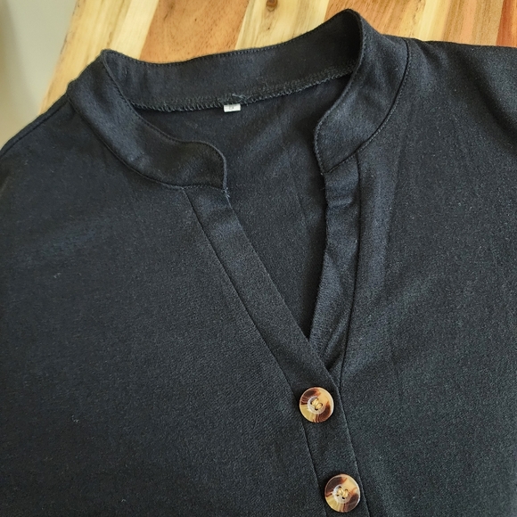 Black Casual Basic Tee T-shirt Small Short Sleeve Henley Shirt Minimalist Soft - Picture 6 of 10